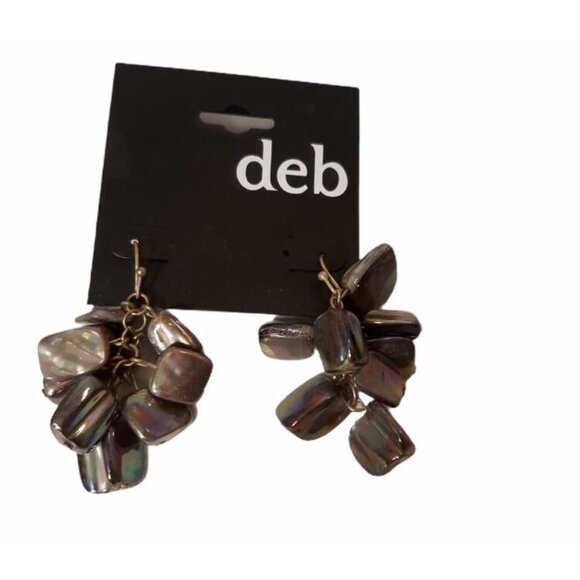 Deb Cluster Dangle Earrings W/ Iridescent Beads In Metallic Brown & Gold Accents - Picture 2 of 3